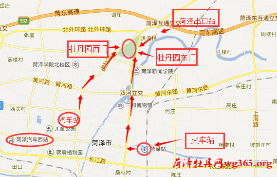 菏泽火车站、汽车站方位图